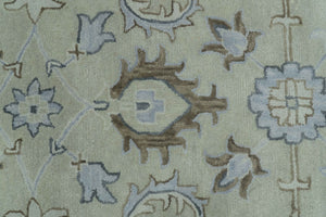 Traditional Oushak Design Beige, Blue And Silver 8x10 Hand Tufted Wool Area Rug