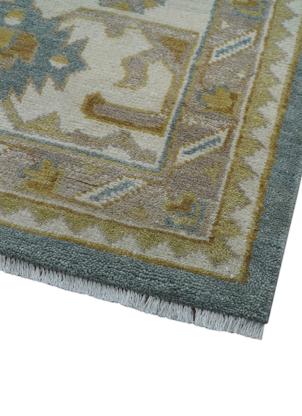Traditional Oushak Design Blue And Beige 10x14 Hand Knotted Wool Rug