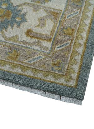 Traditional Oushak Design Blue And Beige 10x14 Hand Knotted Wool Rug