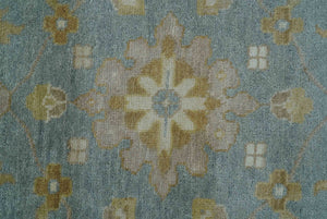 Traditional Oushak Design Blue And Beige 10x14 Hand Knotted Wool Rug