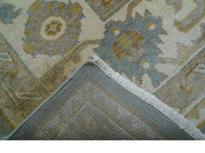 Traditional Oushak Design Blue And Beige 10x14 Hand Knotted Wool Rug