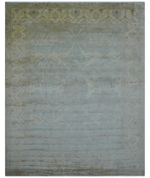 Traditional Oushak Design Blue And Beige 12x15 Hand Knotted Wool Rug