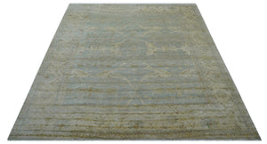 Traditional Oushak Design Blue And Beige 12x15 Hand Knotted Wool Rug