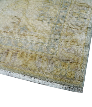 Traditional Oushak Design Blue And Beige 12x15 Hand Knotted Wool Rug