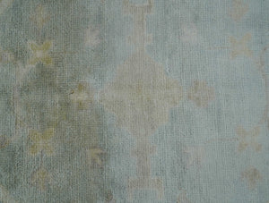Traditional Oushak Design Blue And Beige 12x15 Hand Knotted Wool Rug