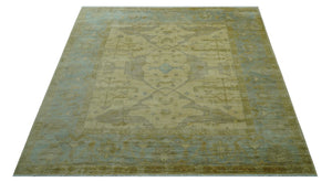 Traditional Oushak Design Blue And Beige Hand Knotted 10x10 Wool Area Rug