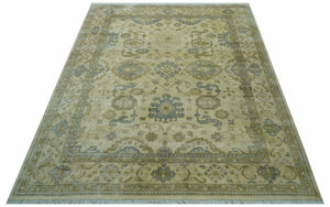 Traditional Oushak Design Blue And Beige Hand Knotted 9x12 Wool Area Rug