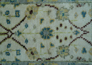 Traditional Oushak Design Blue And Ivory 2x3 Hand knotted Wool Area Rug