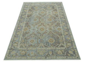 Traditional Oushak Design Blue, Brown And Gray 6X9 Hand Knotted wool rug