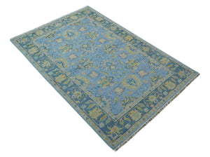 Traditional Oushak Design Blue Hand knotted 6x9 Wool Area Rug