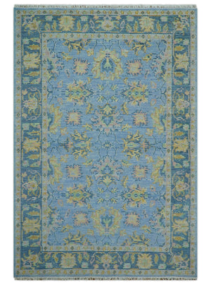 Traditional Oushak Design Blue Hand knotted 6x9 Wool Area Rug