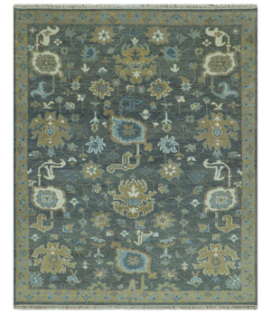 Traditional Oushak Design Charcoal And Camel Hand Knotted Custom Made Wool rug