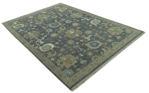 Traditional Oushak Design Charcoal And Camel Hand Knotted Custom Made Wool rug