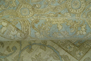 Traditional Oushak Design Green And Blue 11.5x14.6 Hand Knotted Wool Area Rug
