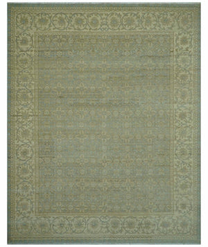 Traditional Oushak Design Green And Blue 11.5x14.6 Hand Knotted Wool Area Rug
