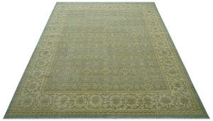 Traditional Oushak Design Green And Blue 11.5x14.6 Hand Knotted Wool Area Rug