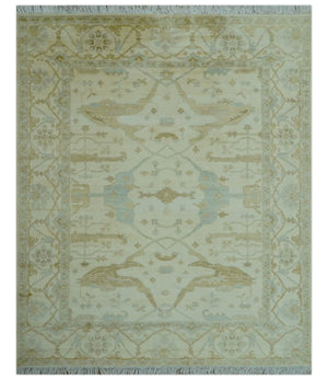Traditional Oushak Design Ivory And Brown Hand Knotted 8x10 Wool Area Rug