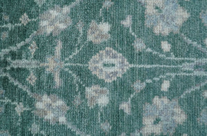 Bloom Traditional Oushak Design Teal 2.6x8.6 Hand Knotted Wool Rug