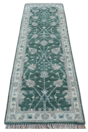 Bloom Traditional Oushak Design Teal 2.6x8.6 Hand Knotted Wool Rug