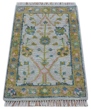 Traditional Oushak Green And Blue 2x3 Hand knotted Wool Rug