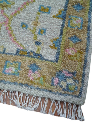 Traditional Oushak Green And Blue 2x3 Hand knotted Wool Rug