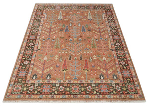 Traditional Oushak Tree of Life Rust and Brown Hand Knotted Wool Rug