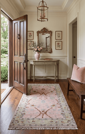 Traditional Peach And Brown Hand Knotted 3x5 Wool Rug