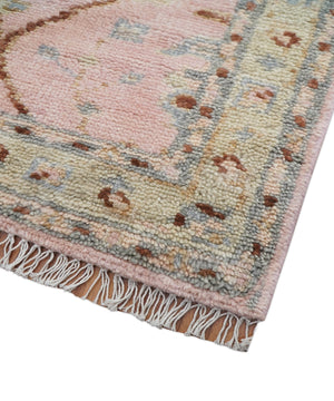 Traditional Peach And Brown Hand Knotted 3x5 Wool Rug