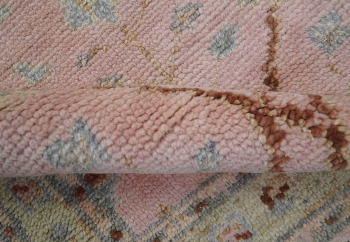 Traditional Peach And Brown Hand Knotted 3x5 Wool Rug