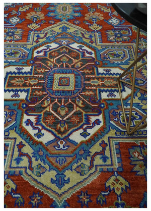 Traditional Rust, Ivory, Beige and Charcoal Multi size Hand knotted Wool Area Rug