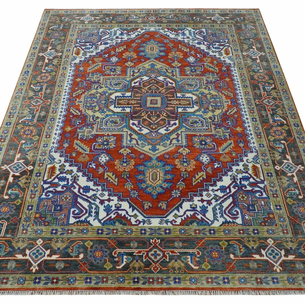 Traditional Rust, Ivory, Beige and Charcoal Multi size Hand knotted Wool Area Rug