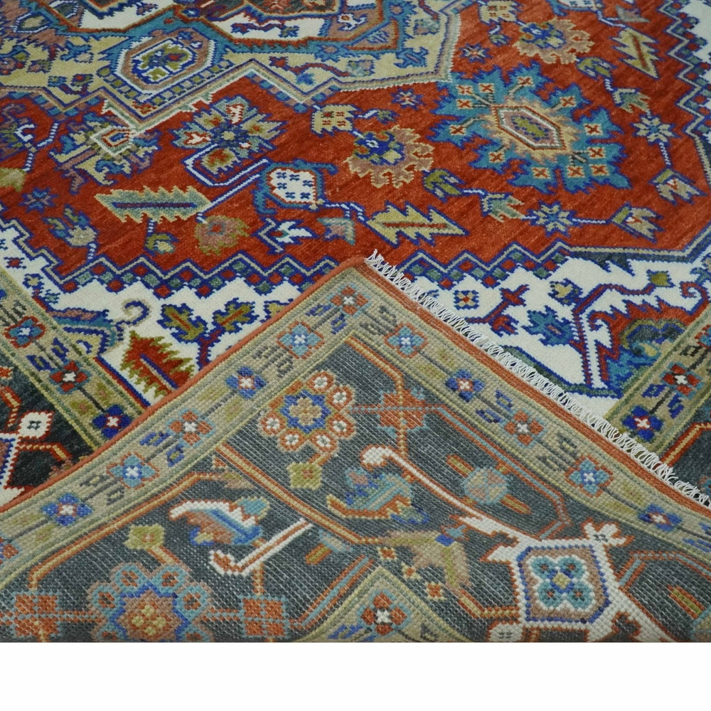 Traditional Rust, Ivory, Beige and Charcoal Multi size Hand knotted Wool Area Rug