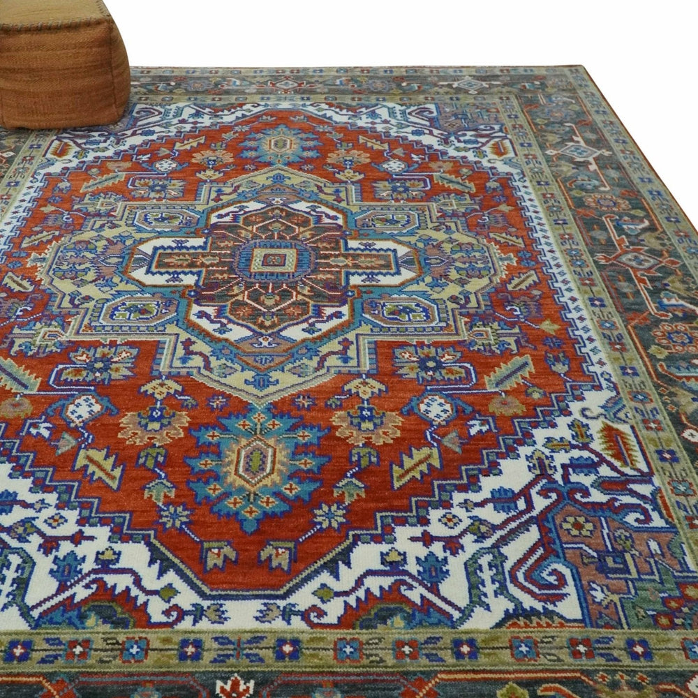 Traditional Rust, Ivory, Beige and Charcoal Multi size Hand knotted Wool Area Rug