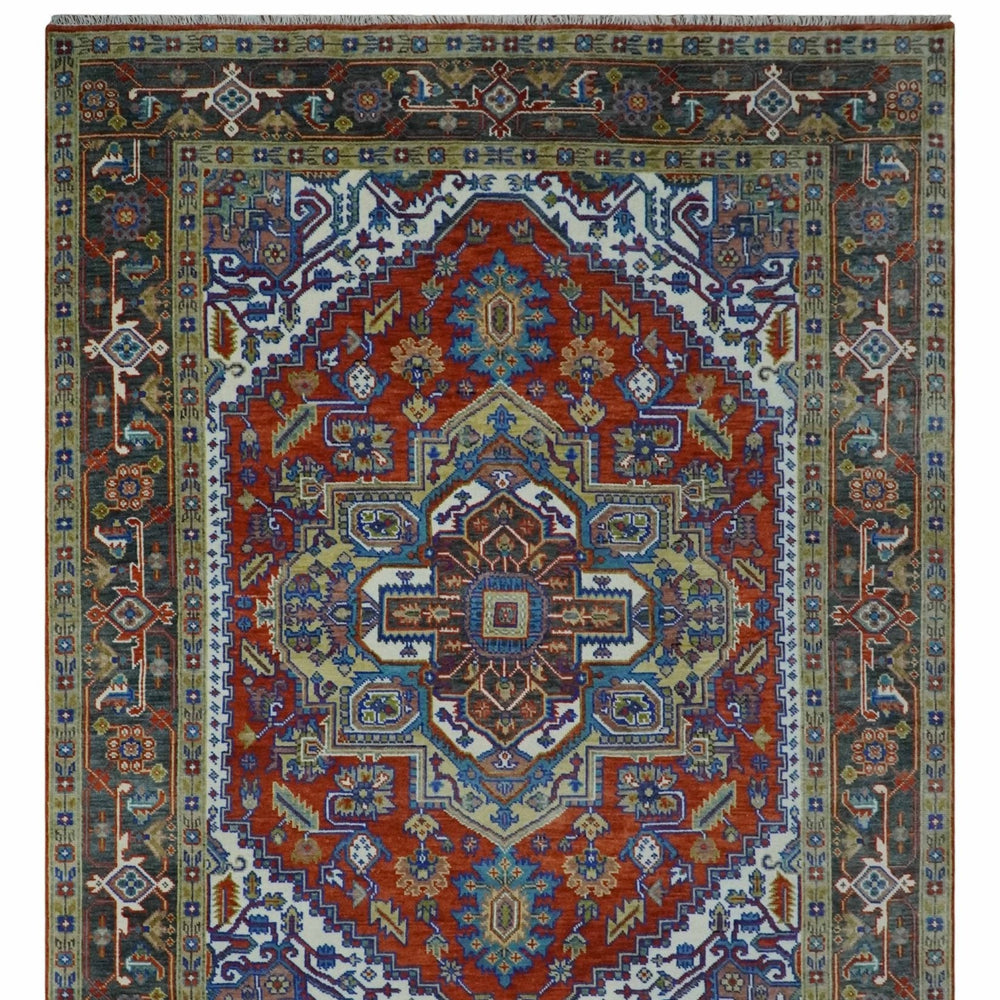 Traditional Rust, Ivory, Beige and Charcoal Multi size Hand knotted Wool Area Rug