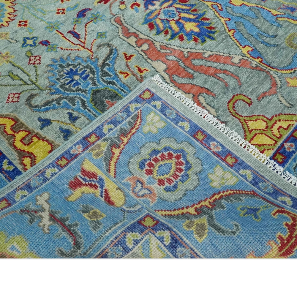 Traditional Silver and Blue Antique Style Colorful Hand knotted wool Area Rug