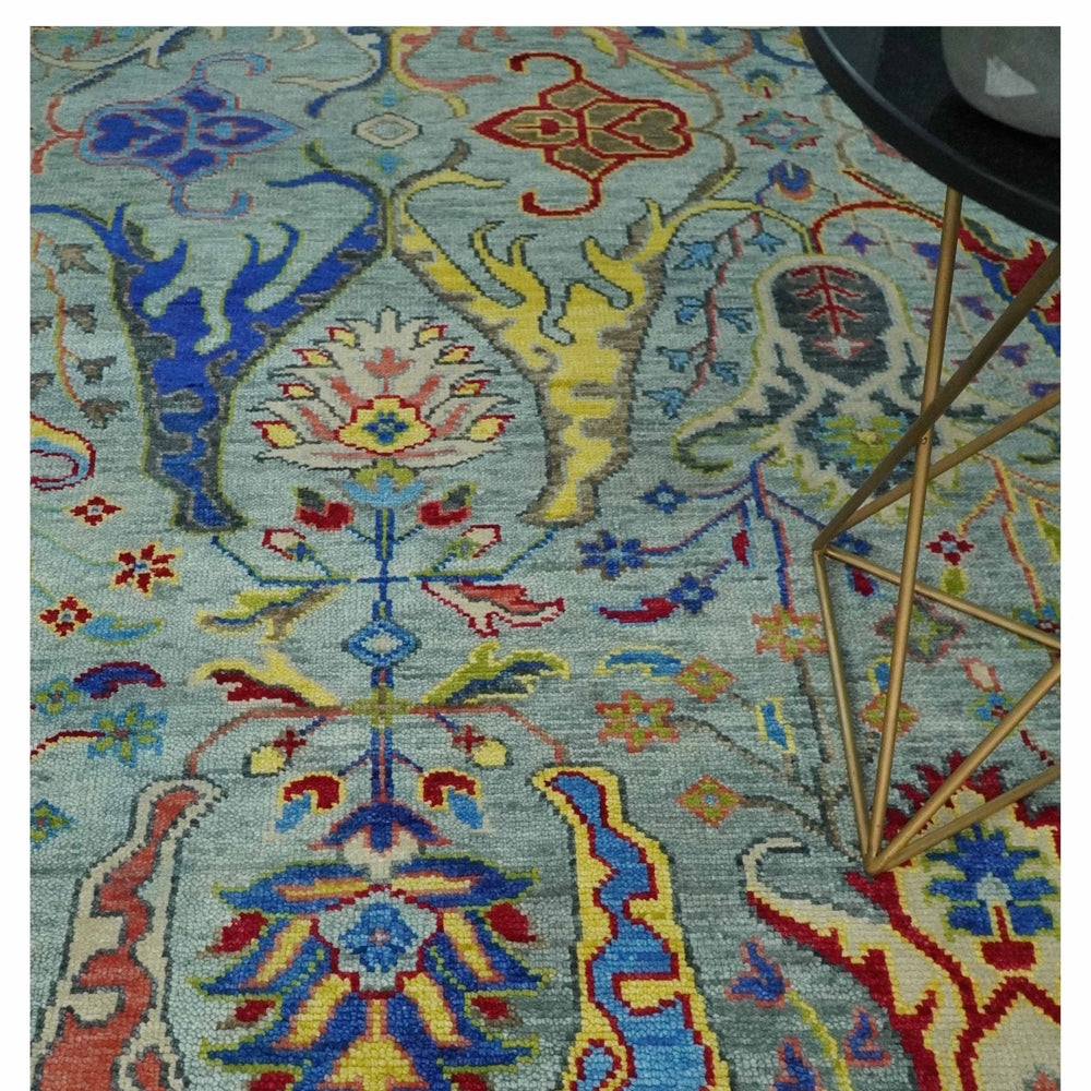 Traditional Silver and Blue Antique Style Colorful Hand knotted wool Area Rug