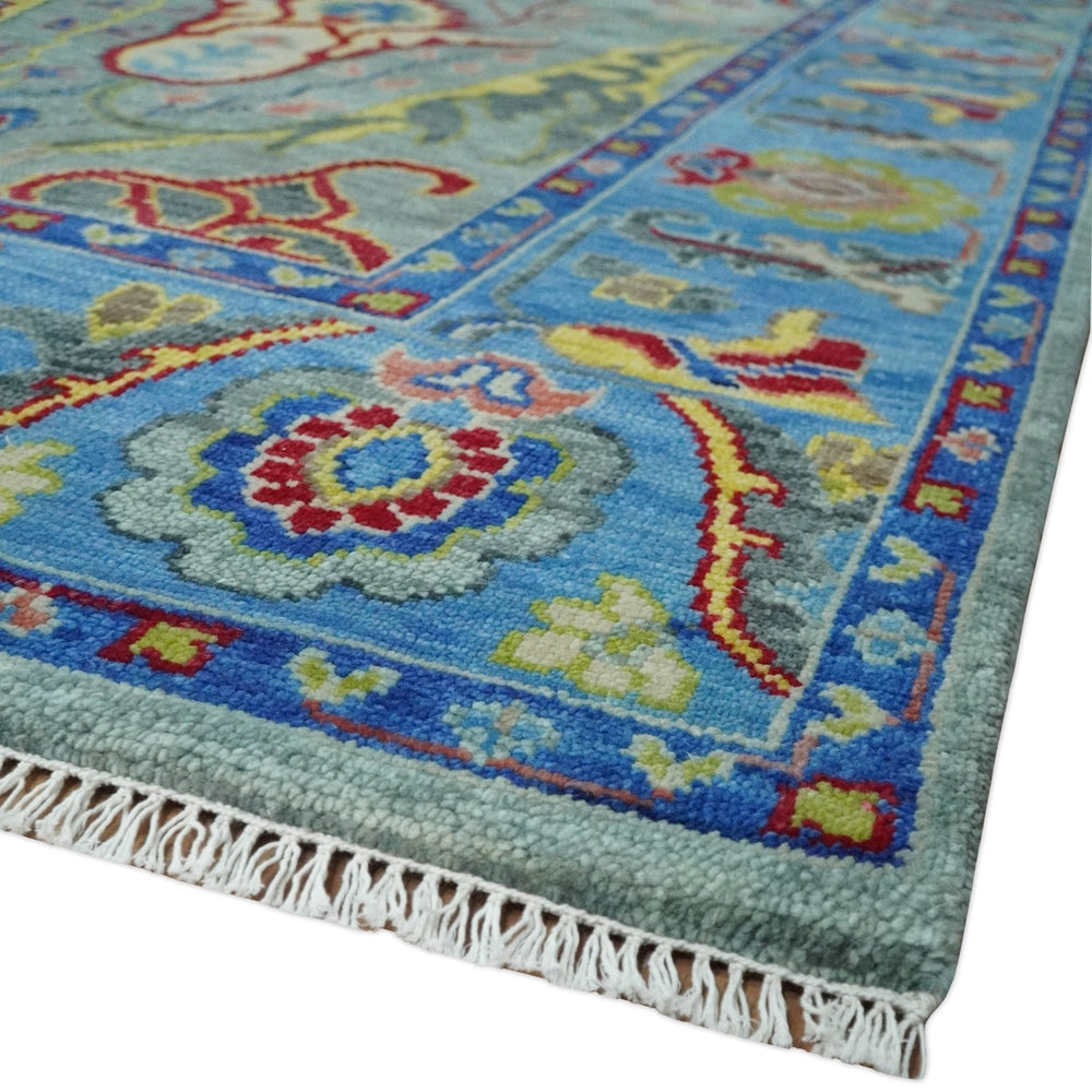 Traditional Silver and Blue Antique Style Colorful Hand knotted wool Area Rug