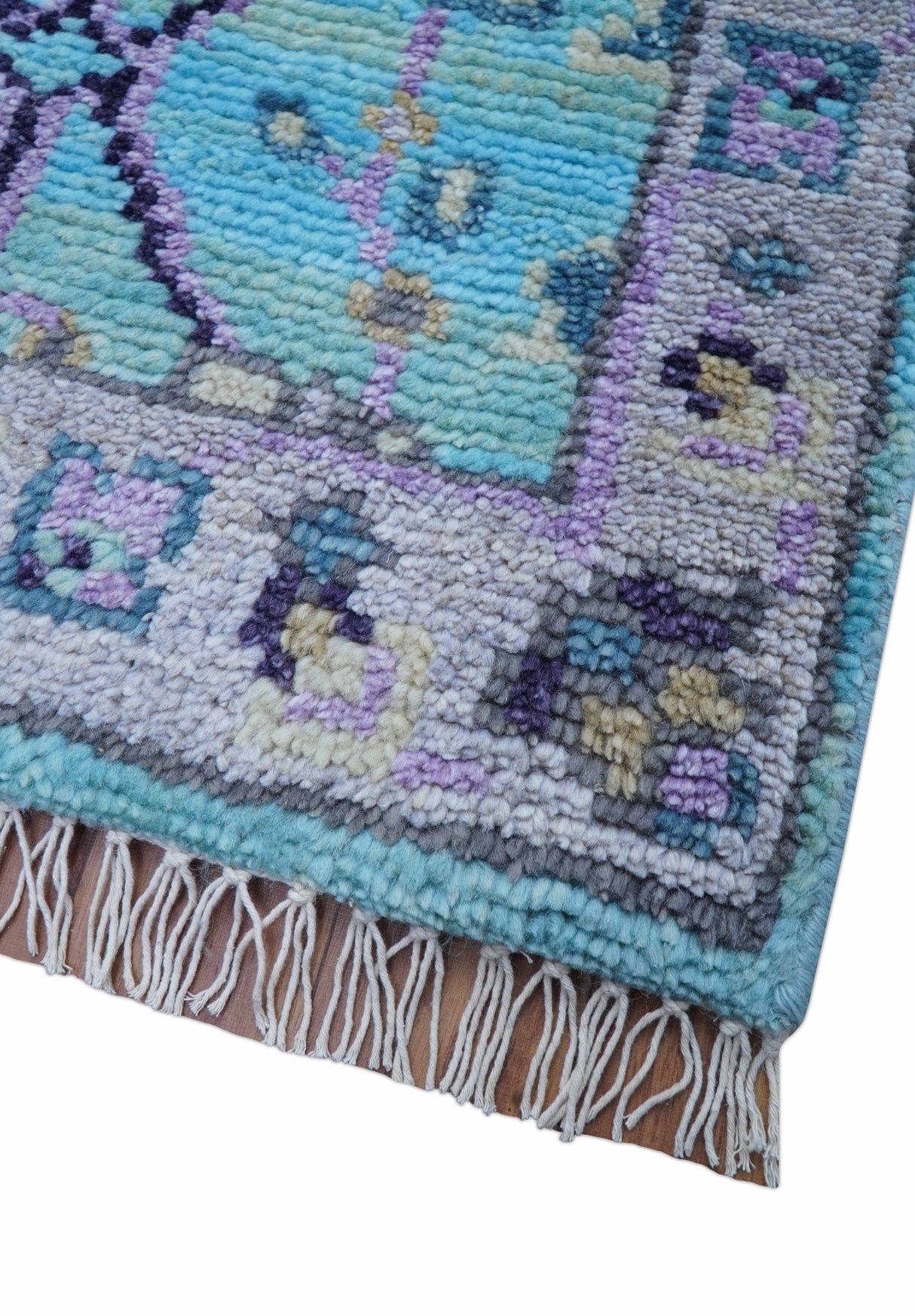 Traditional Style 2x3 Blue And Purple Hand Knotted Wool Rug