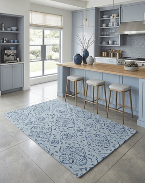 Traditional Style Blue Hand Tufted Wool Area Rug