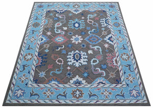 Traditional Style Gray And Blue Hand Tufted Wool Rug
