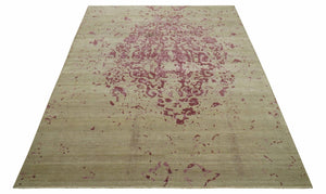Traditional Transitional Beige And Pink Hand knotted Wool Area Rug