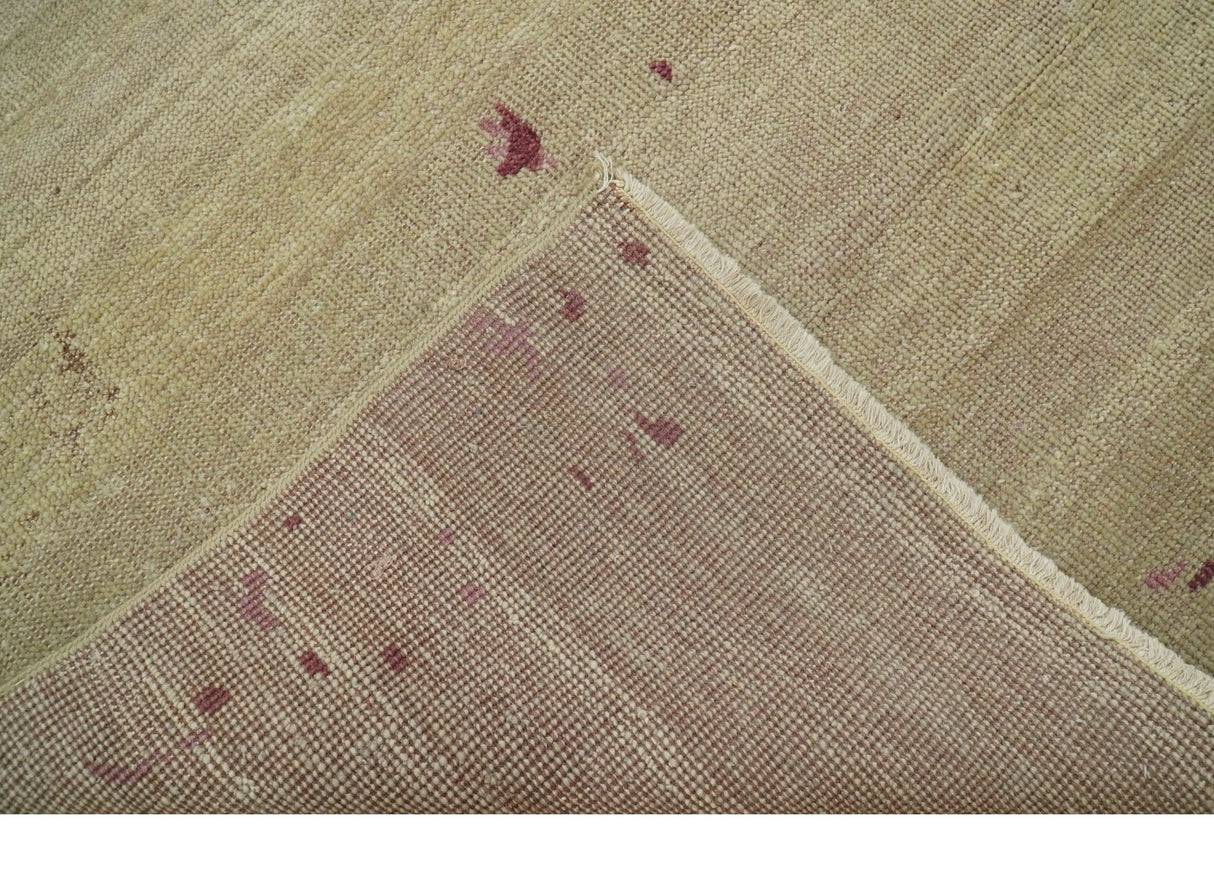 Traditional Transitional Beige And Pink Hand knotted Wool Area Rug