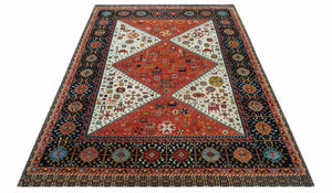 Traditional Tribal Rust And Ivory 8x11 Hand Knotted wool Area Rug