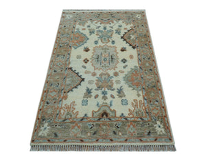 Traditional Turkish Design Beige 4x6 Hand knotted Wool Area Rug