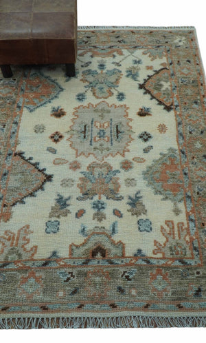 Traditional Turkish Design Beige 4x6 Hand knotted Wool Area Rug