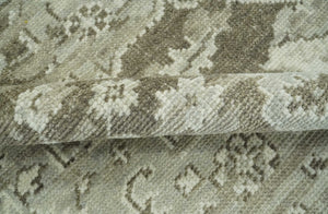 Traditional Turkish Design Beige And Brown Hand Knotted Custom Made wool rug
