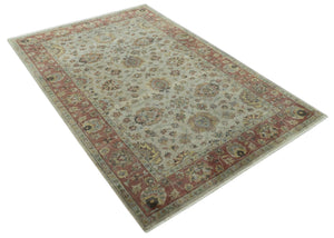 Traditional Turkish Design Beige and Rust 6x8.6 Hand Knotted Wool Area Rug