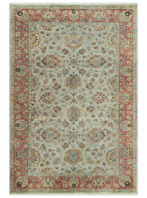 Traditional Turkish Design Beige and Rust 6x8.6 Hand Knotted Wool Area Rug