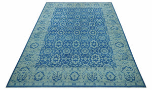 Traditional Turkish Design Blue 10x14 Hand Knotted Wool Area Rug