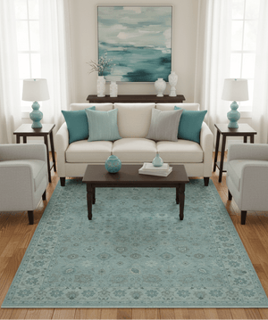 Traditional Turkish Design Blue And Beige 10x14 Hand Knotted Wool Area Rug